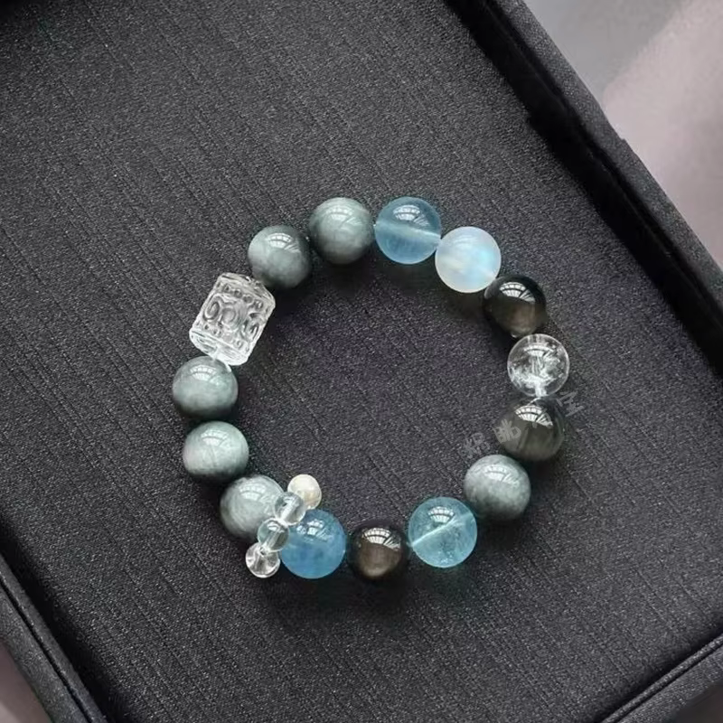 Bracelet en cristal de pierre de lune, œil de tigre bleu aquamarine et œil de faucon naturel 2026 – 