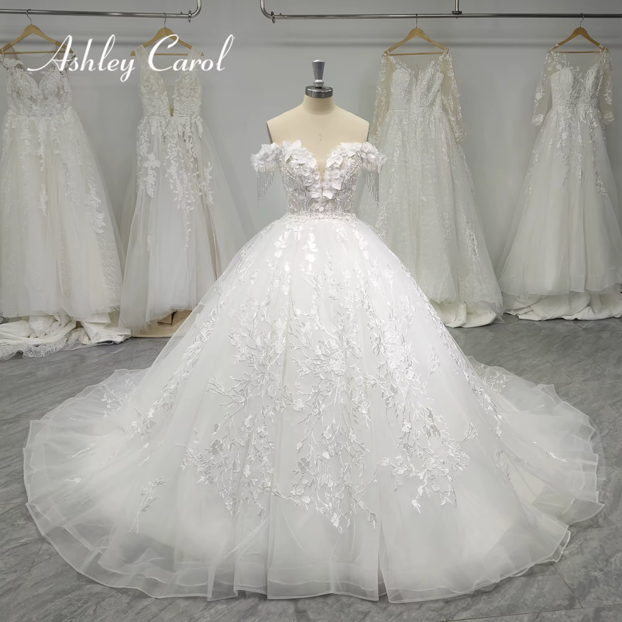 Ashley Carol robe De mariée trapèze pour femmes photos réelles chérie perles fleurs broderie robe De