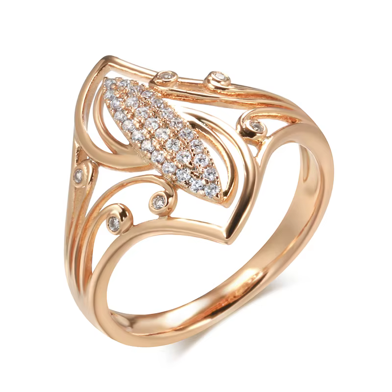 Kinel nouvelle courbe Fine femmes anneaux 585 or Rose avec Micro incrusté de cire Zircon naturel eth