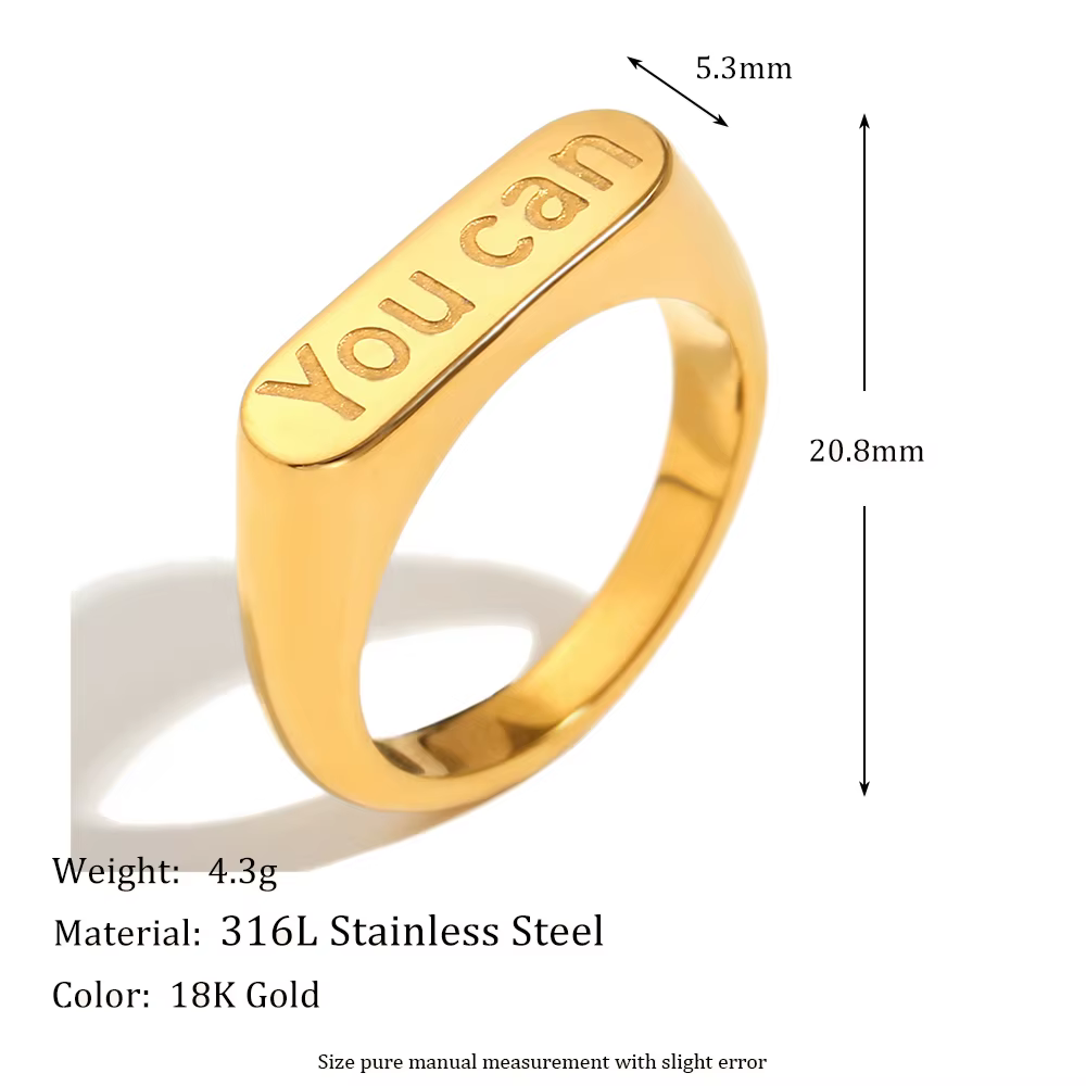 E.B.belle-Bague Minimaliste Plaqué Or 18K pour Femme, "You can", Acier Inoxydable Hypoallergénique I