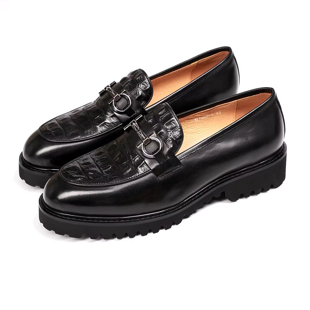 Chaussures habillées de soirée de mariage pour hommes en cuir véritable à la main motif Python mocas