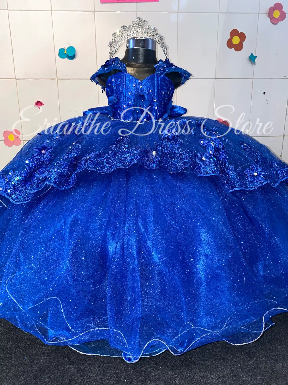 Robe à fleurs bleu Royal pour filles, pour mariage, en Tulle, avec des appliques de perles, princess