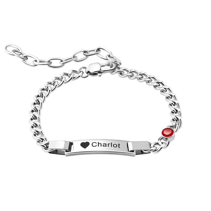 Bracelets personnalisés avec nom et pierre de naissance pour bébés garçons et filles, plaqués or 18 