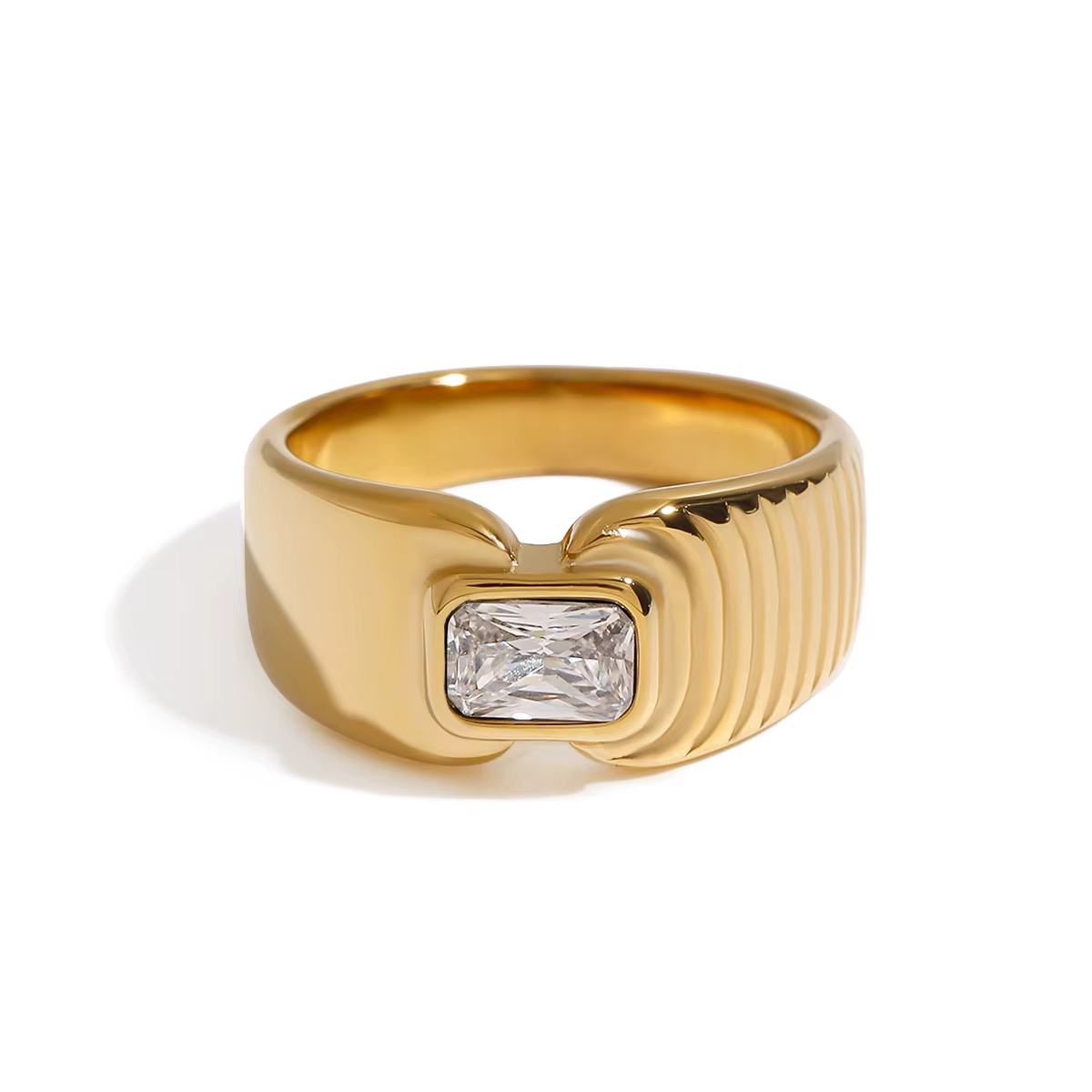 Yori – bague polie côtelée en zircone cubique, élégante et délicate, antirouille, plaqué PVD 18K, ac