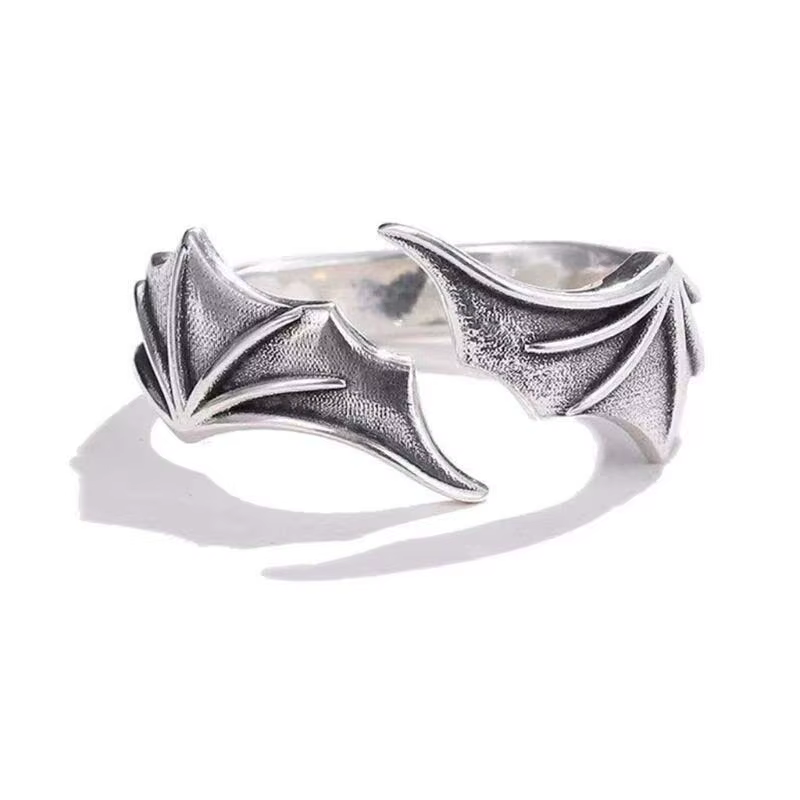 Bagues ajustables vintage Hip Hop pour couples, motif Aile d'ange, Demonic Eye, couleur argent rétro