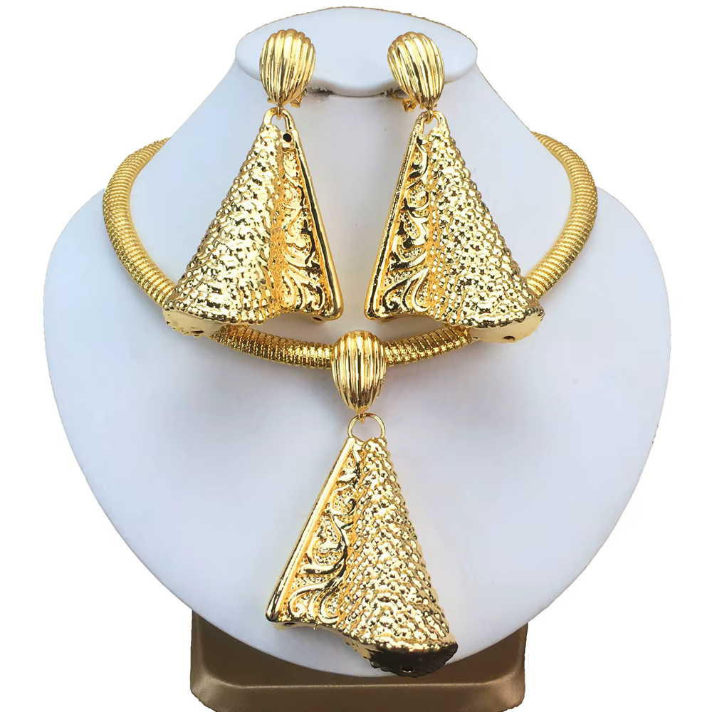 Ensemble de bijoux de dubaï, boucles d'oreilles et pendentif au Design irrégulier, ensemble de 2 piè