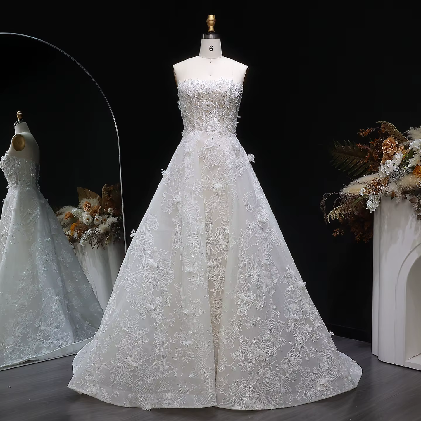Robes de mariée et de bal Sheer Fairy pour femmes, avec fleurs 3D, perles, tulle, élégantes robes de