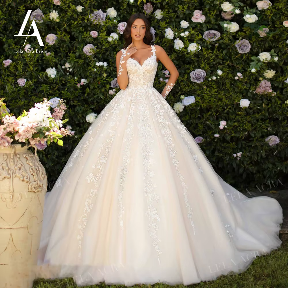 LelaAcra robe de mariée sans manches 2026 Appliques romantiques robe de bal Court Train princesse ma
