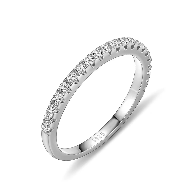Bague Eternity en Moissanite Pleine, Argent Sterling 925, Diamant Moissanite Rond Blanc, Bijou de Qu