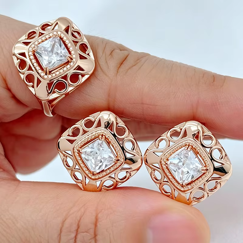 Kinel – ensemble de bijoux de mariage couleur or Rose 585 pour femmes, accessoires en Zircon naturel