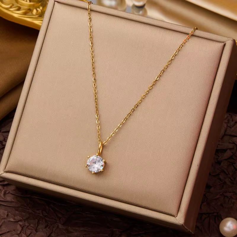 Collier élégant en acier titane avec pendentif zircon unique, bijou de mode délicat et inaltérable p