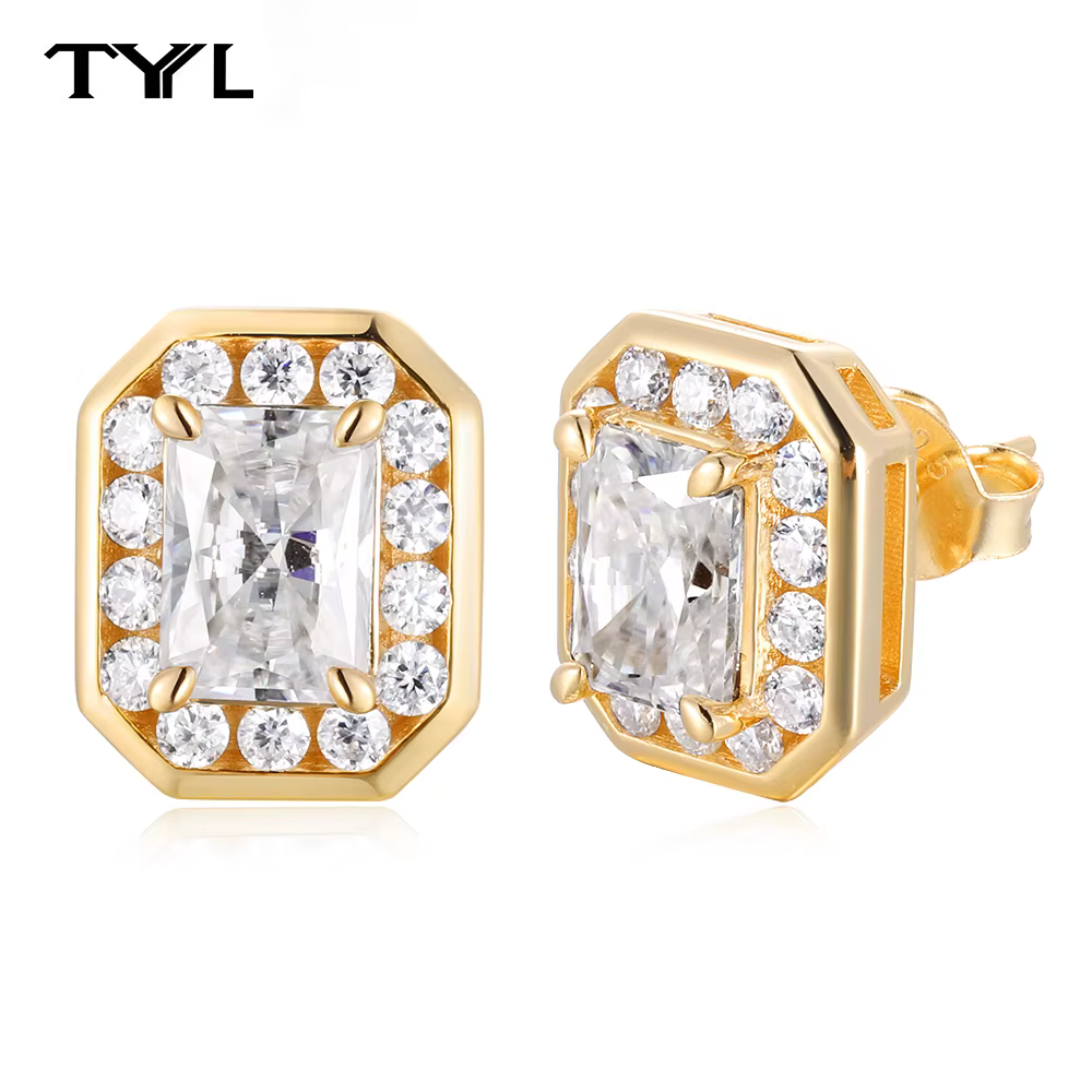 Boucles d'oreilles TYYL en moissanite carrée taille radiant incrustée de griffes pour femme et homme