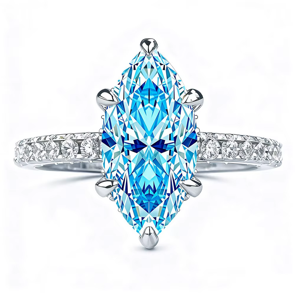 Wong Rain 925 argent Sterling Marquise coupe 6*12 MM aigue-marine haute teneur en carbone diamant ge