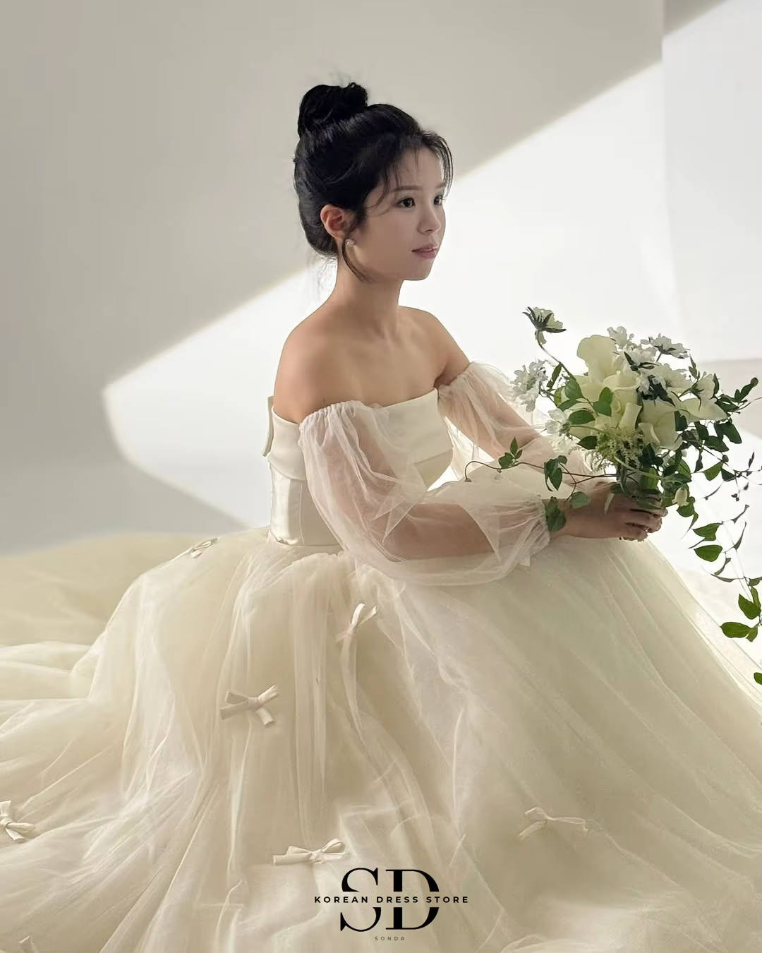Nouvelles Robes de Mariée Coréennes Sondr 2025 – Manches Bouffantes, Tulle Doux, Nœud, Robe de Marié