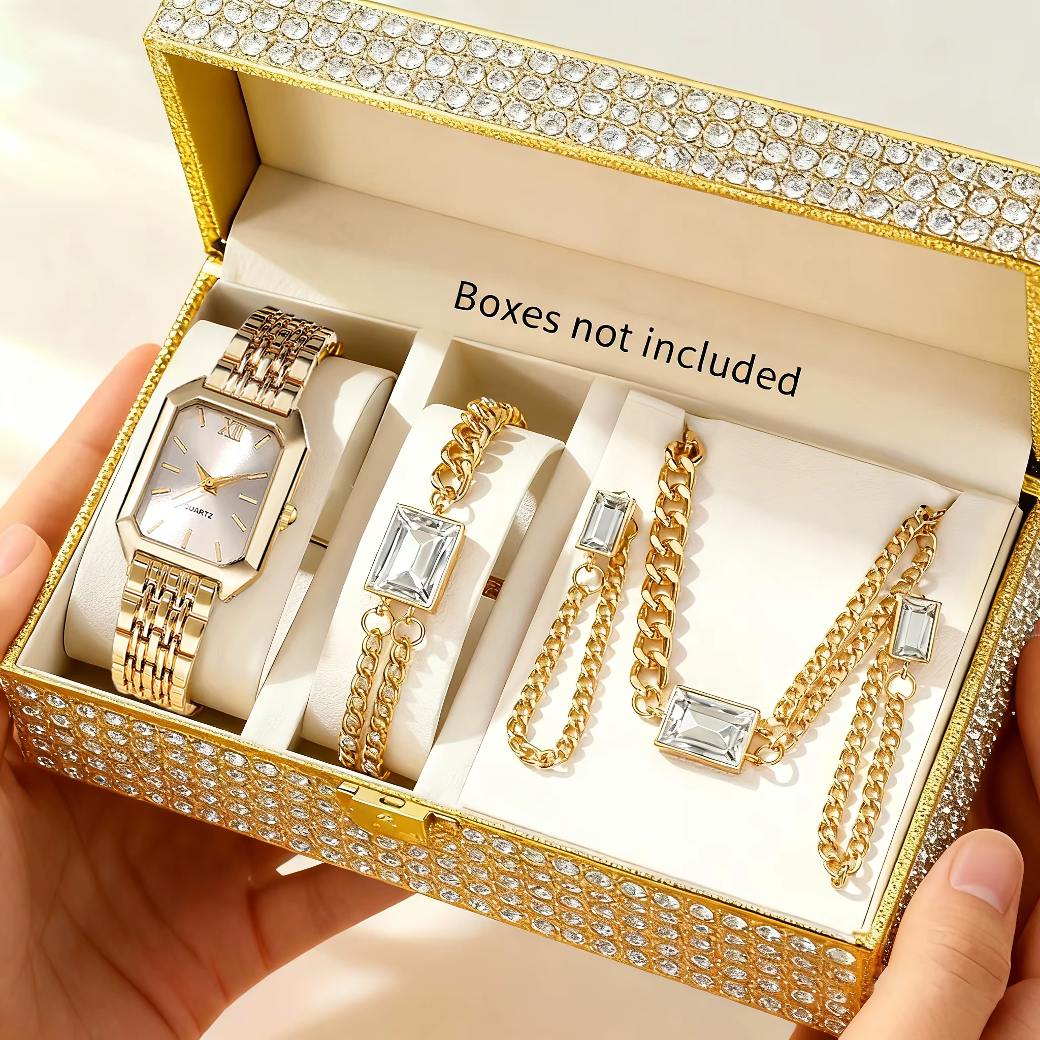 Ensemble de 5 montres élégantes rectangulaires pour femmes, montre-bracelet à quartz tendance, ensem