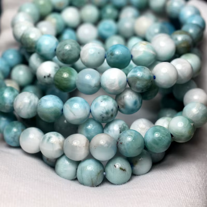 Perles rondes en larimar naturel dominicain de qualité A+ Meihan, breloques pour la fabrication de b