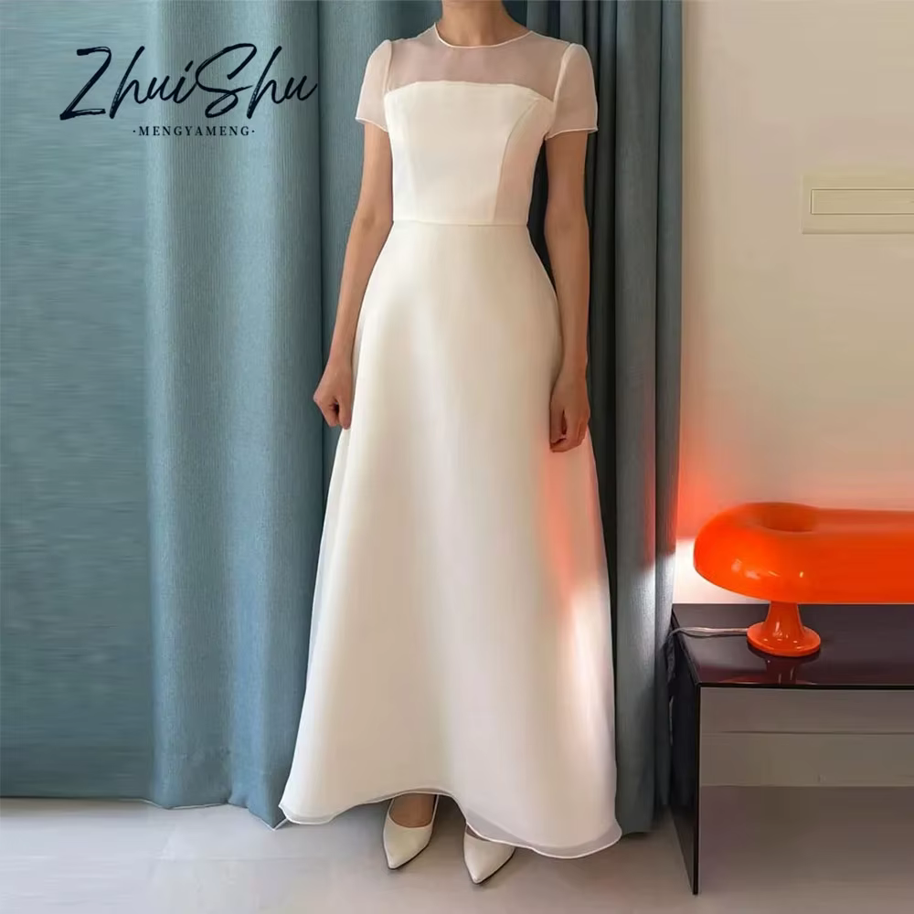 Robes de mariée simples en Organza de soie, manches bouffantes régulières, robes de mariée coréennes