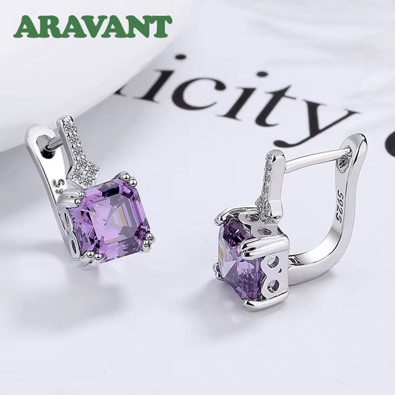 Aravant-Boucles d'oreilles carrées en argent regardé 925 pour femme, bijoux fantaisie