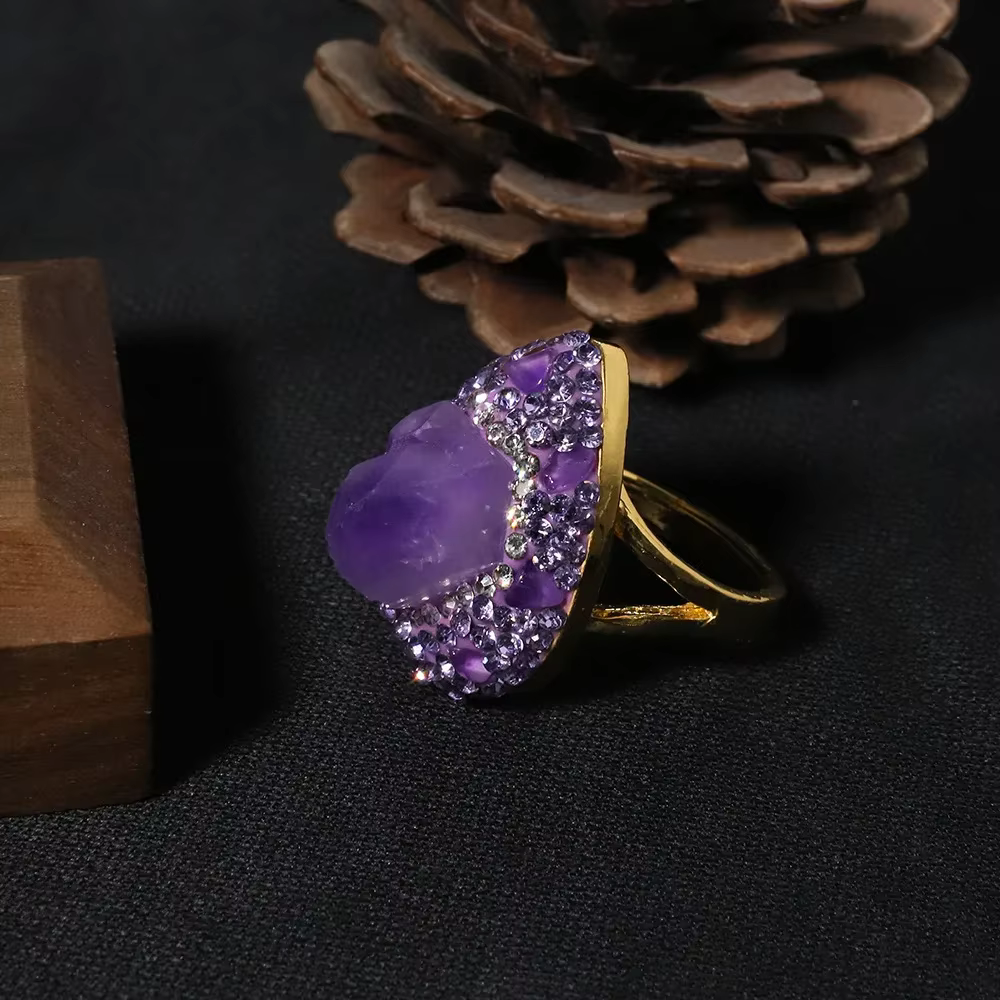 Bague en Quartz violet naturel, minimaliste, haut de gamme, Vintage, artistique, polyvalent, luxe, a