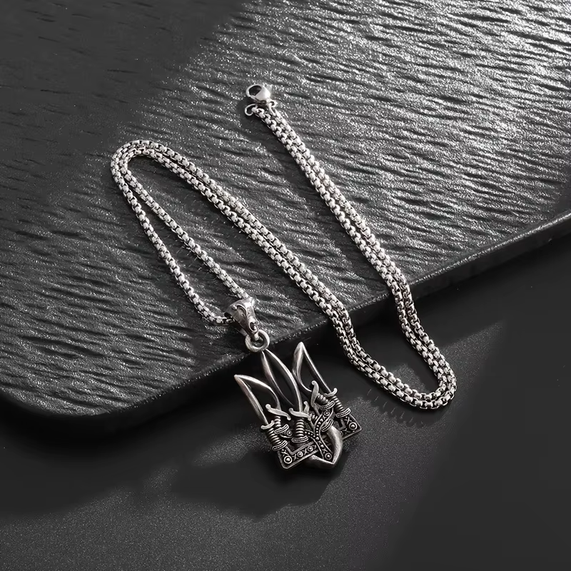 Collier rétro Neptune Poseidon Trident, pendentif emblème national ukrainien, accessoires de bijoux 