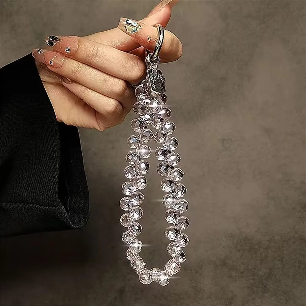 Bracelet de téléphone en perles de cristal scintillantes, élégant, pendentif à breloque, pour IPhone