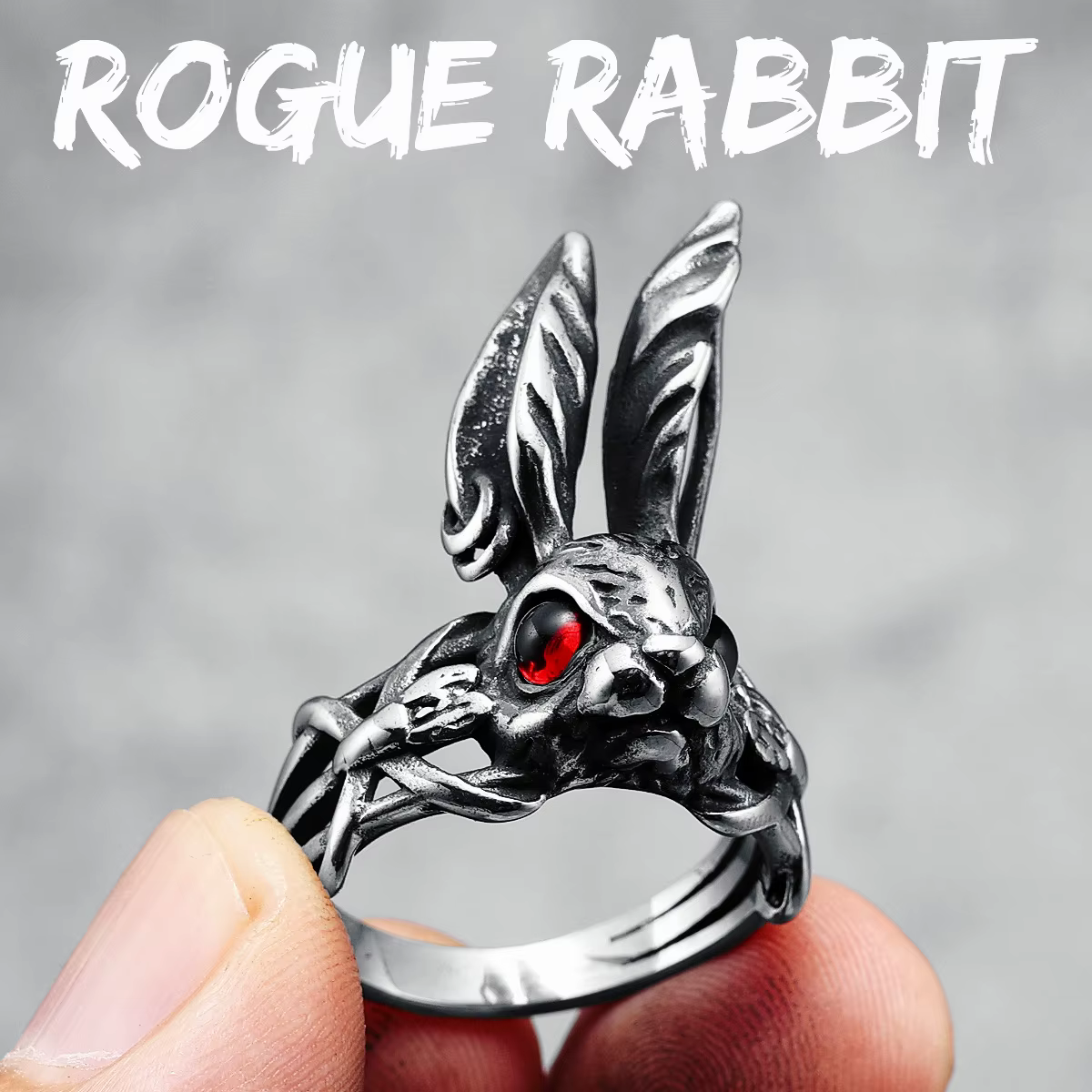 Bague en acier inoxydable 316L, lapin méchant rétro pour hommes, anneau Rock hip hop Rap pour petit 