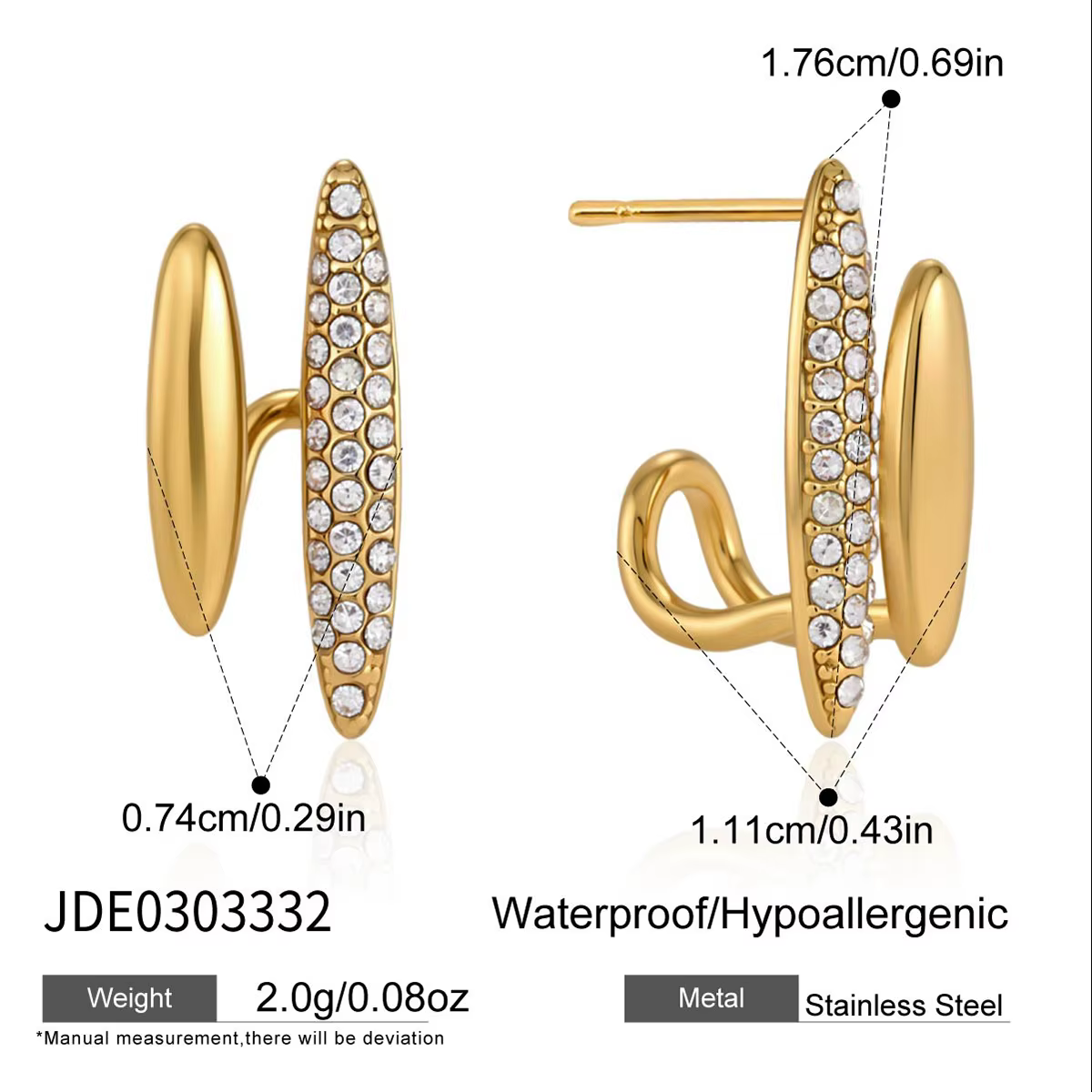 Boucles d'oreilles Zora classiques à double ligne avec cristaux blancs, minimalistes, plaquées or 18