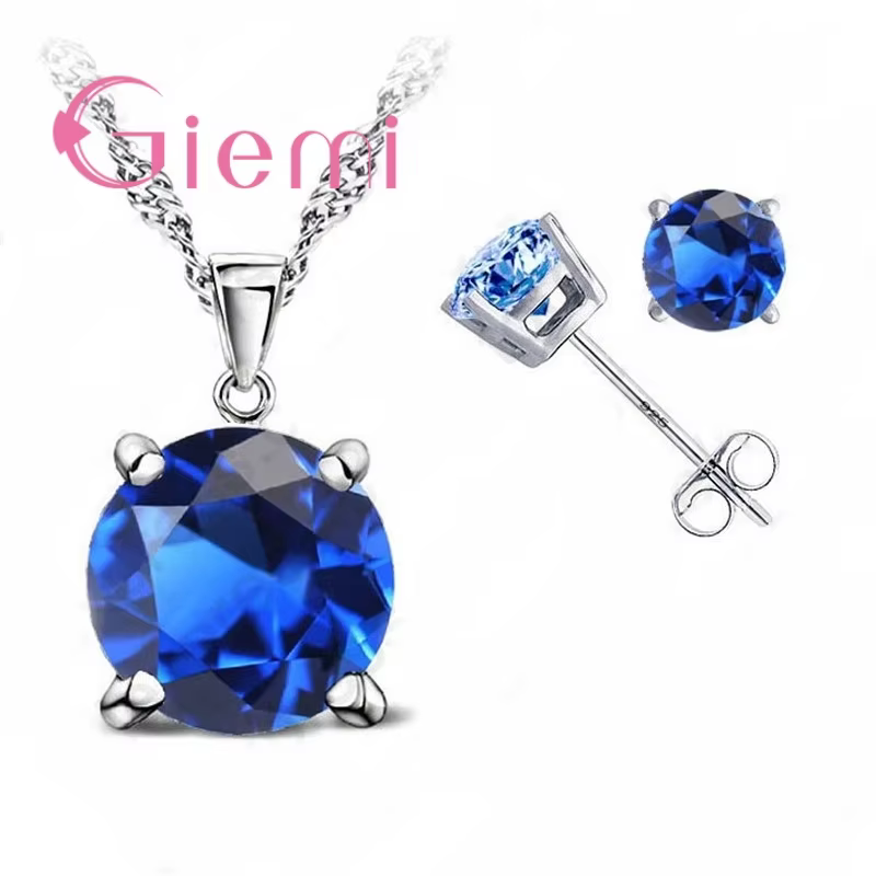Ensemble collier pendentif et boucles d'oreilles en argent regardé 925 pour femme, bijoux de fiançai