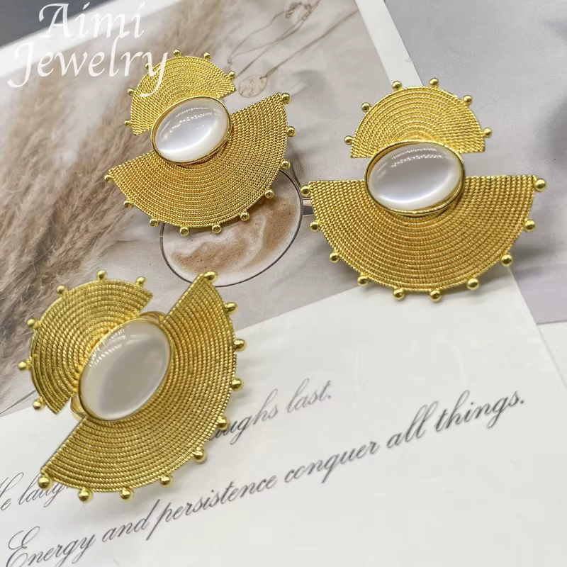 Ensemble de bijoux plaqués or 18 carats pour femmes, boucles d'oreilles, bagues, luxe, mode exquise,