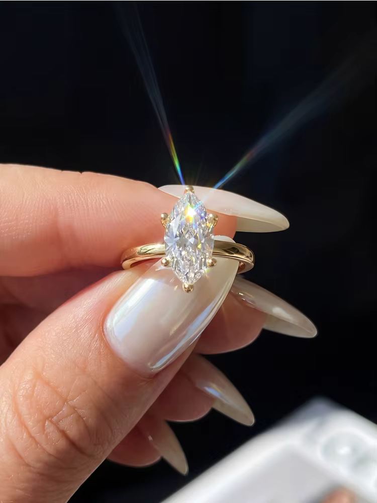 Bagues de fiançailles et de mariage de luxe en argent sterling 925 avec diamant moissanite marquise 