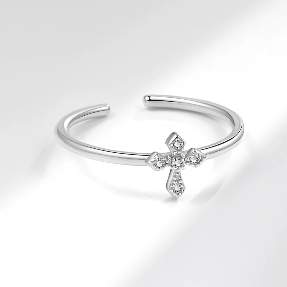 VOQ – bague couleur argent exquise pour femmes, bague croix chrétienne intemporelle, nouveaux bijoux
