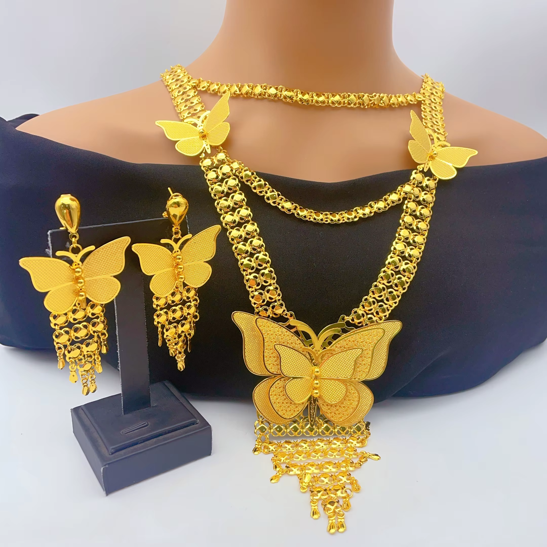 Parures de bijoux de luxe italiennes avec long collier et boucles d'oreilles pour femmes, style nupt