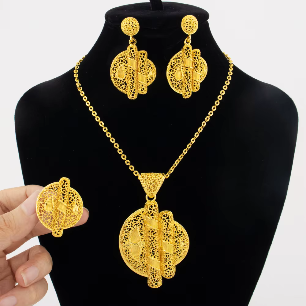 Ensembles de bijoux plaqués or 24 carats pour femmes, bijoux de Costume de mariée indien, vente en g