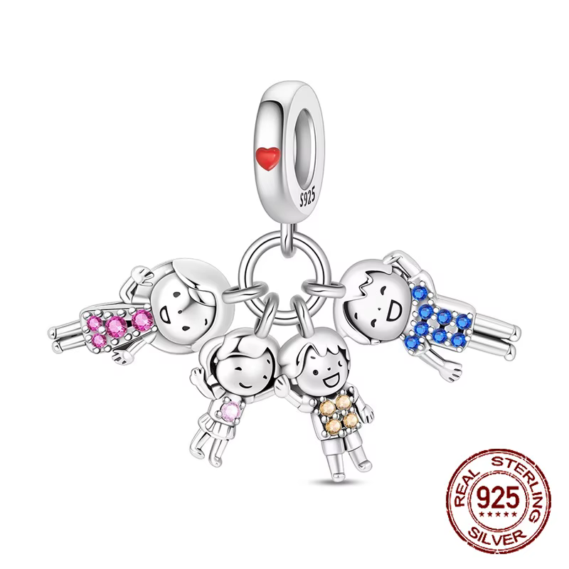 925 argent Sterling maman papa fils fille noyau famille de quatre pendentif breloques ajustement Ori