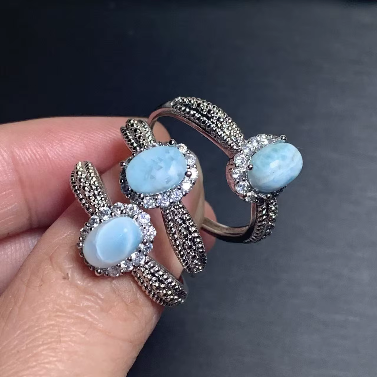 Bague en Larimar Naturel Authentique 57, Ajustable, Cœur, Bijoux pour Femme, Cadeau, Vente en Gros, 