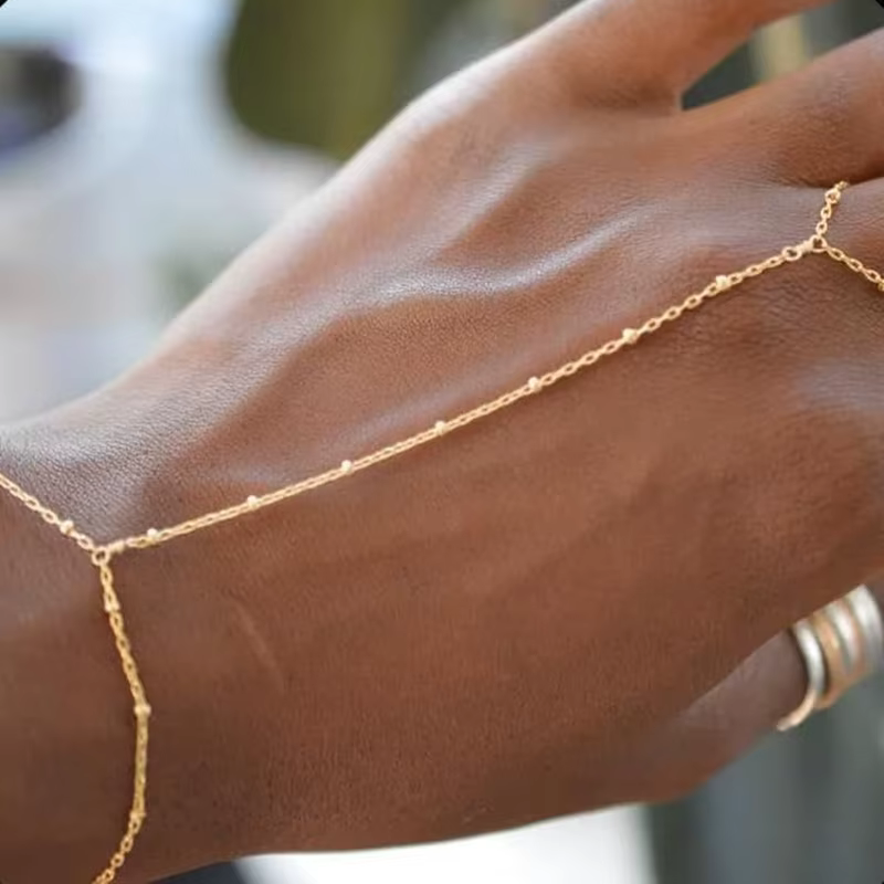 Bracelet chaîne à main délicat, anneau plaqué or, chaînes à maillons faites à la main, harnais de co