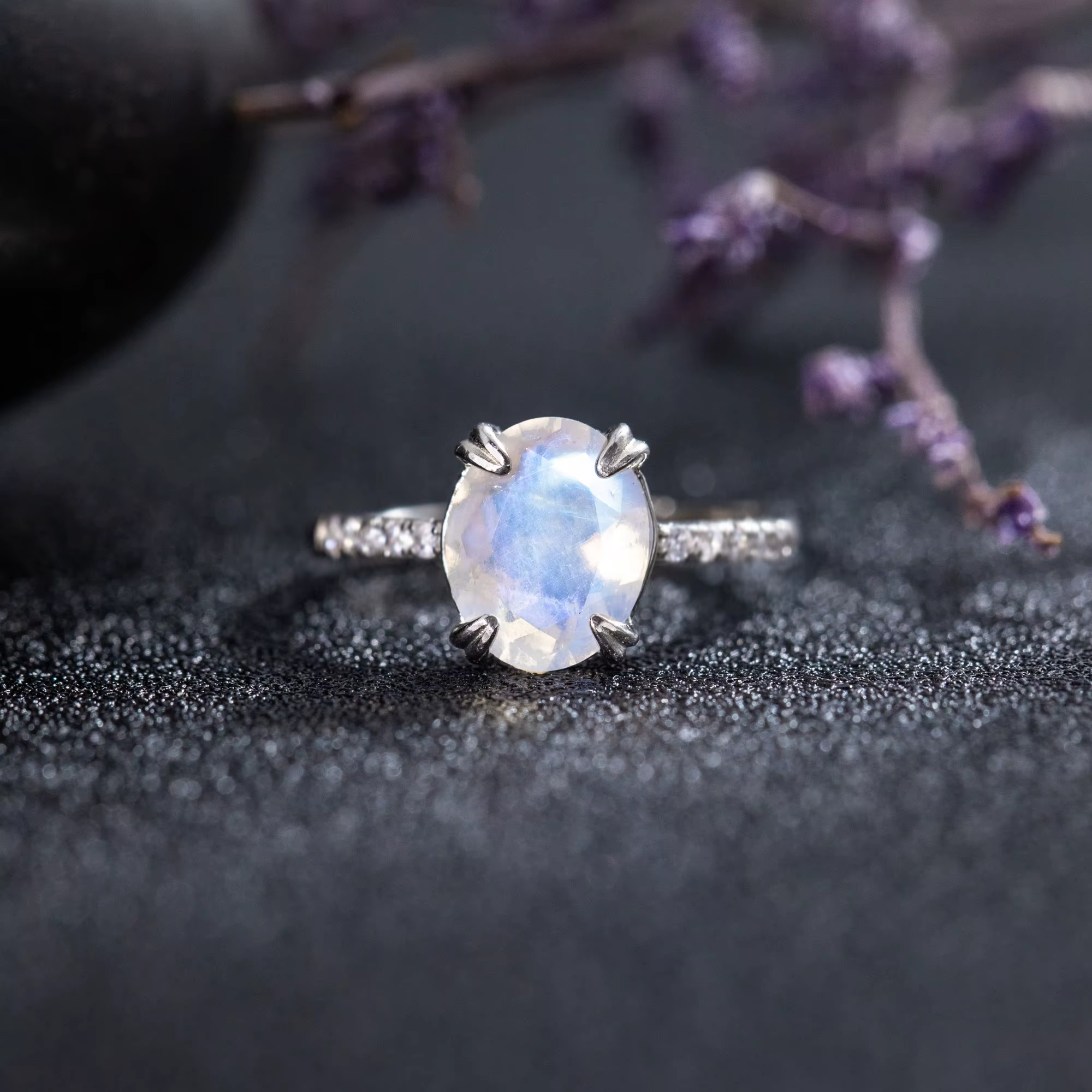 Bague minimaliste en pierre de lune naturelle pour femme, argent regardé 925, nar, pierre précieuse 