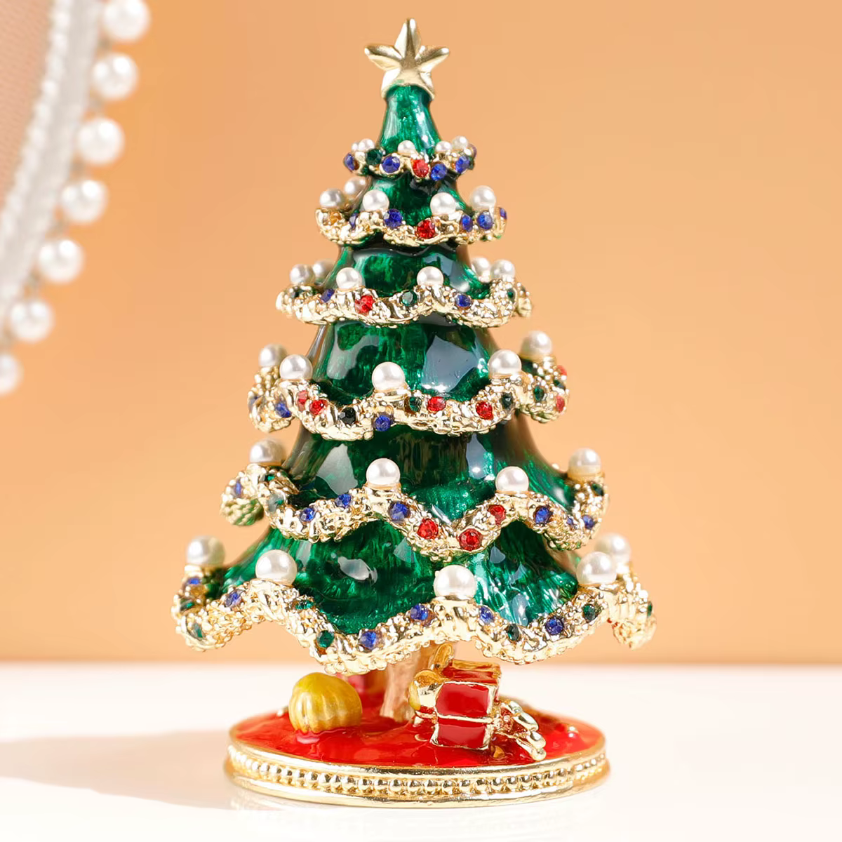 Boîte à bijoux d'arbre de noël, boîte à bijoux à charnière en cristal, décoration de la maison, arbr