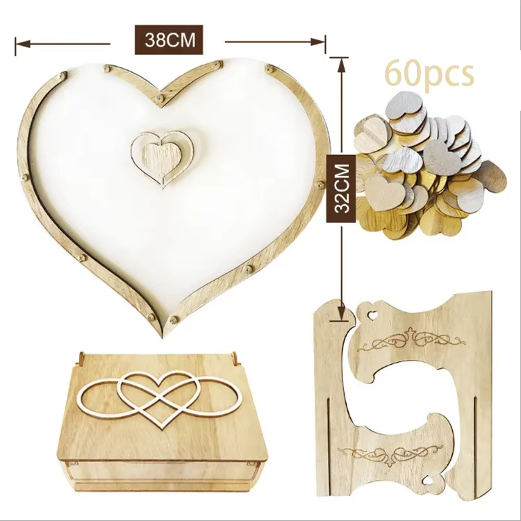 Livre d'Or de Mariage en Bois en Forme de Cœur, Décoration de Table