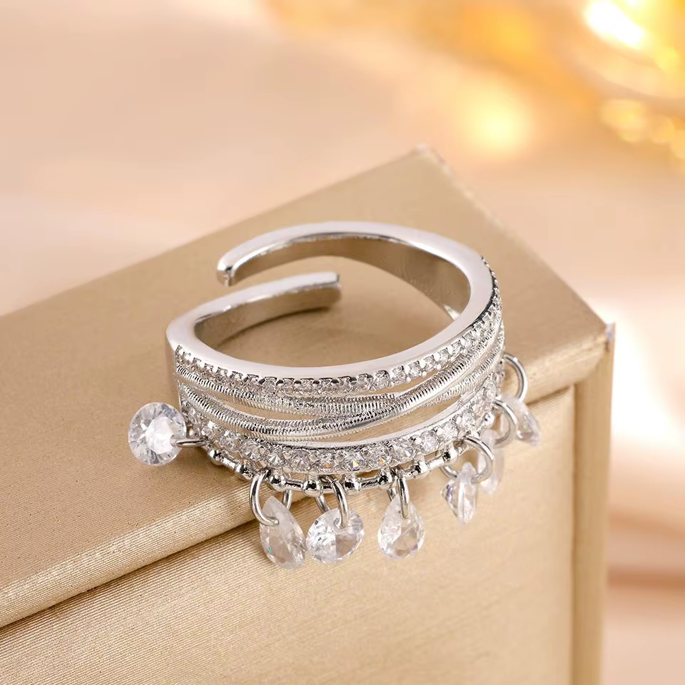 ZAKOL – bague multicouche scintillante de style français Vintage, avec pampilles en Zircon en forme 