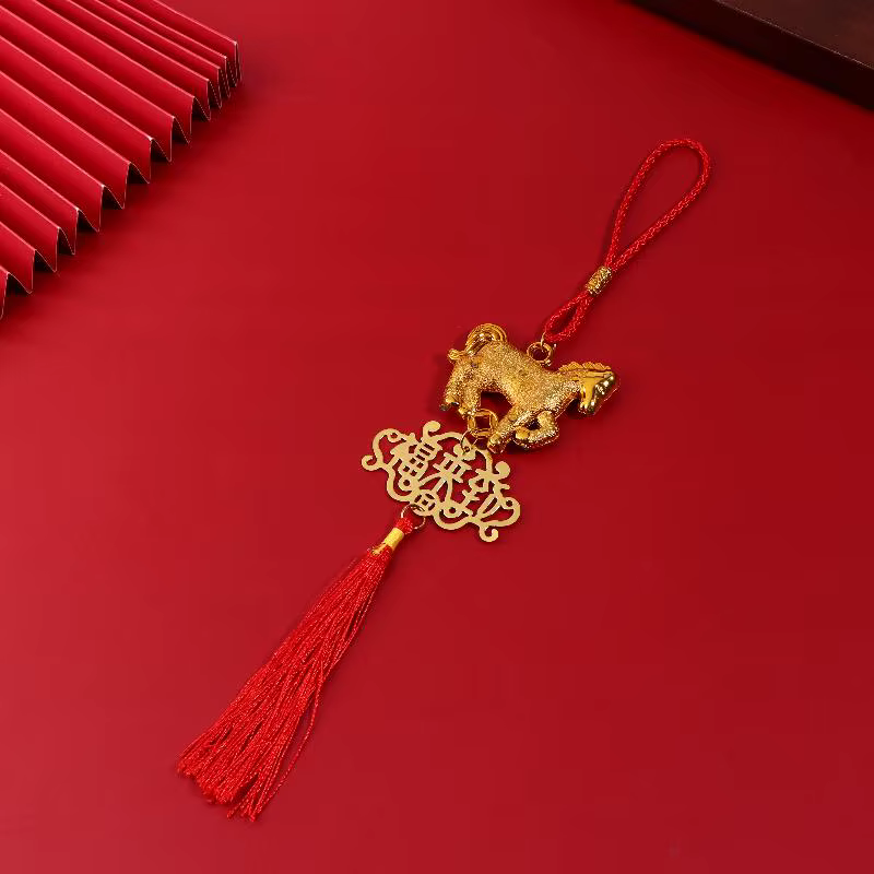 Pendentif cheval du zodiaque en plastique doré, année du cheval, porte-bonheur, Festival de printemp