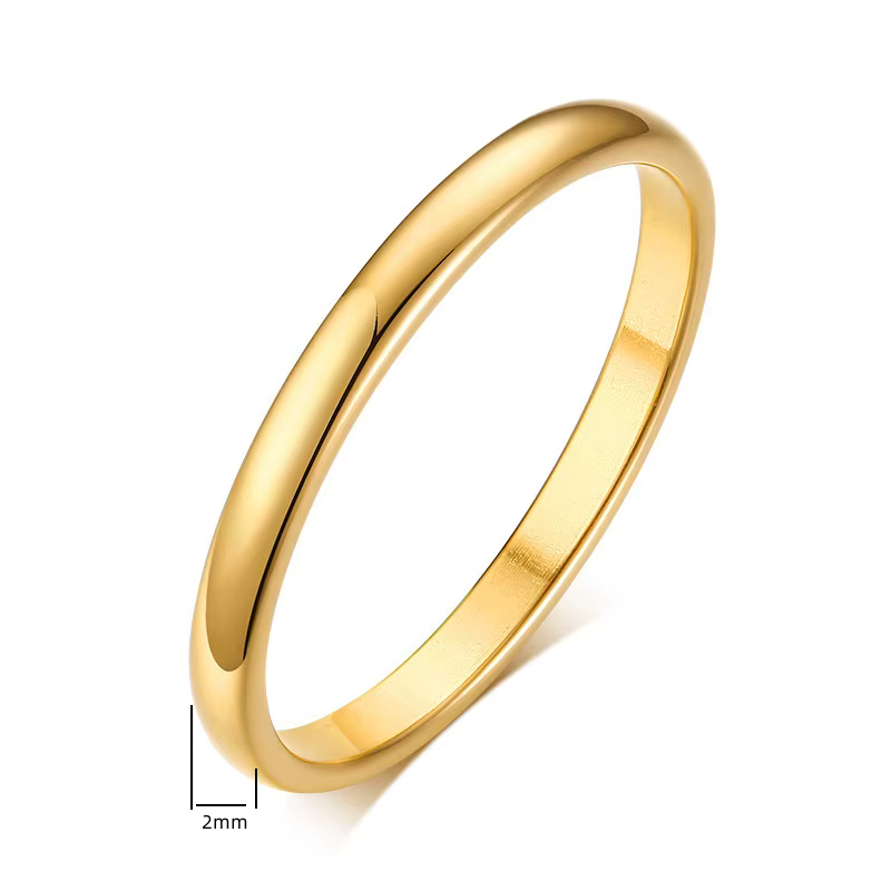 Mn-Bague simple en acier inoxydable lisse plaqué or 18 carats, bague de couple classique, bijoux de 