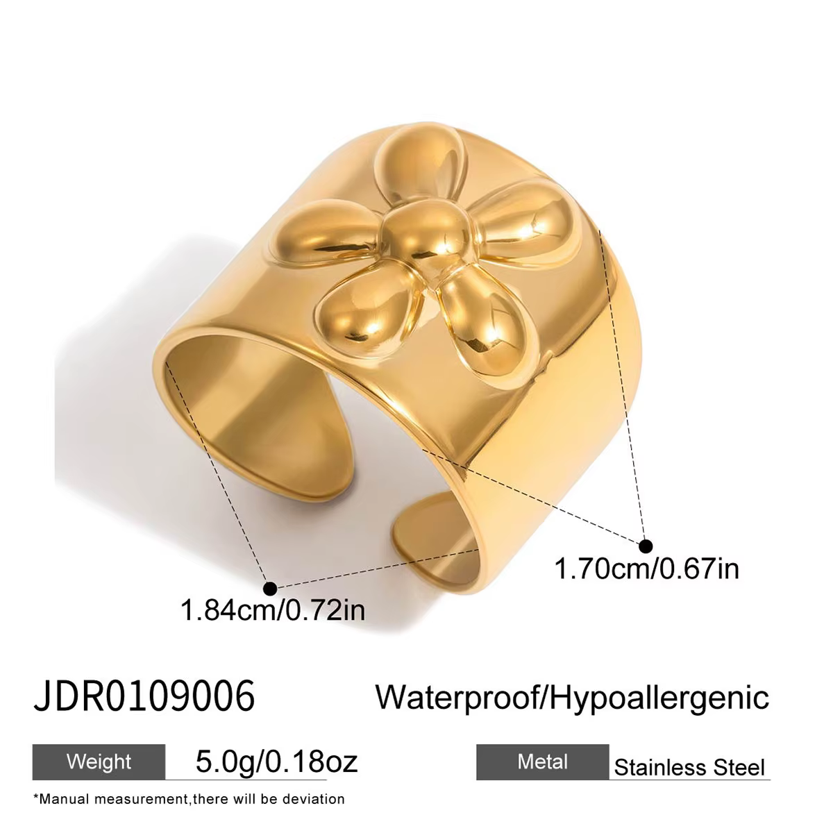 Ars – bagues épaisses en acier inoxydable pour femmes, plaquées or 18 carats, large bande, déclarati
