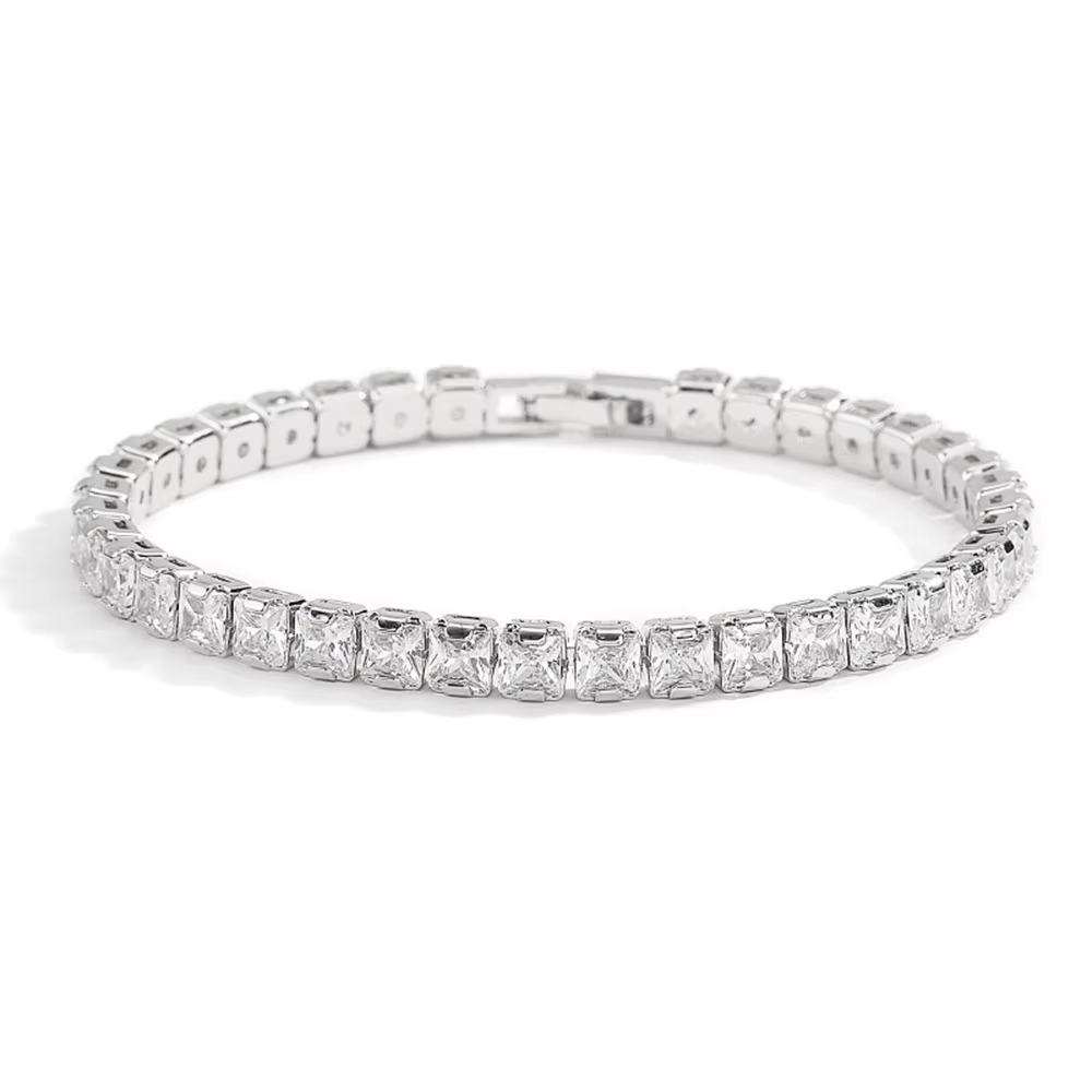 Bracelet de Tennis en argent pur massif 18/ cm, pavé de 5mm, rond, Zircon noir, élégant, bijoux réel