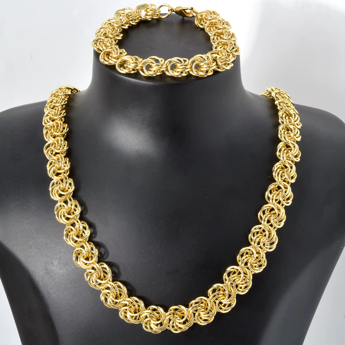 1 ensemble collier et Bracelet, chaîne à maillons multicouches, ras du cou épais de couleur or, coll