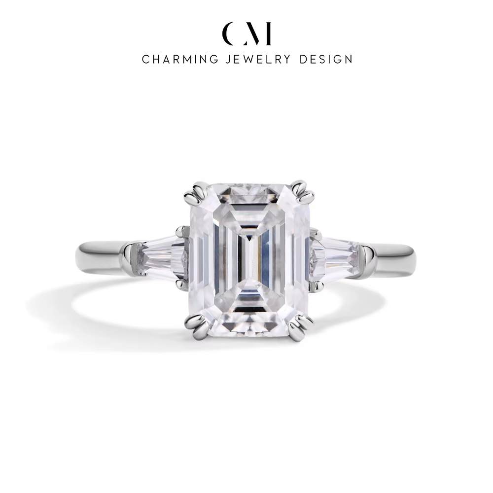 Bague de luxe en argent 925 pur, taille brillante, 10k, 14k, or 18k, taille émeraude, 3.0 CT, Moissa