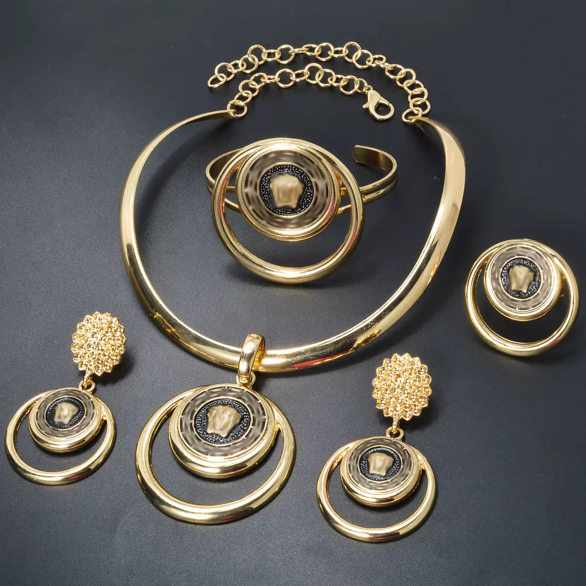 Ensemble de bijoux exagérés pour femmes, porte-portrait, fleur brillante, grand collier pendentif ro