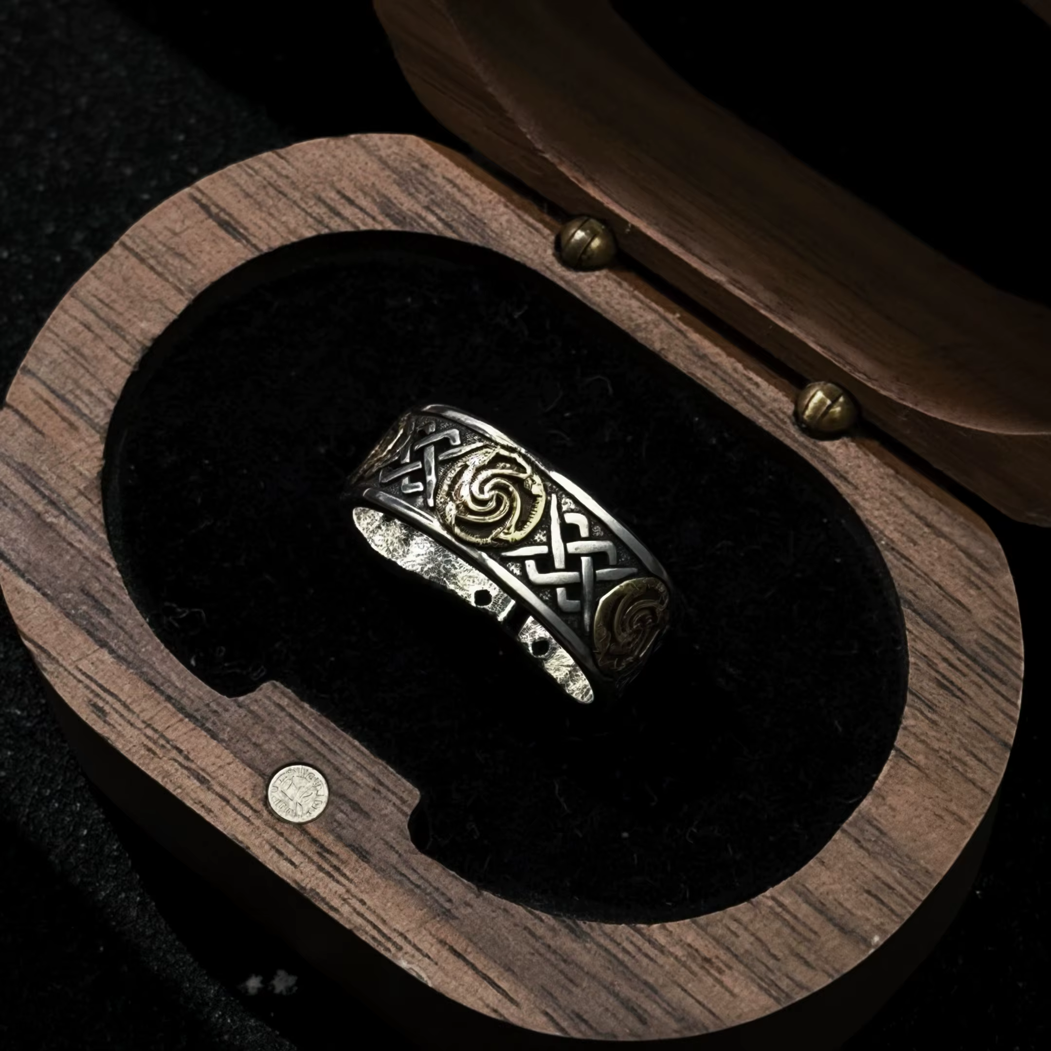 Bague ouverte réglable pour hommes, nœud Dara celtique rétro et motif spirale, cuivre plaqué argent,