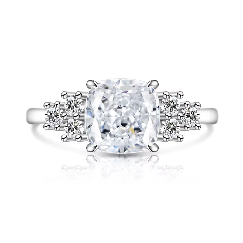Bague en argent Sterling 925 pour femmes, fleur de glace scintillante, coupe de feu, lumière carrée,