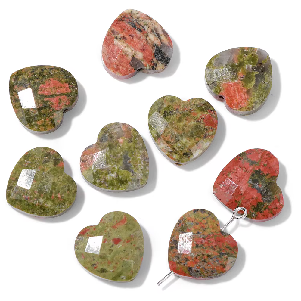 Perles Unakite Naturelles à Facettes en Forme de Cœur, Pierres Plates de Guérison, Reiki, pour Brico